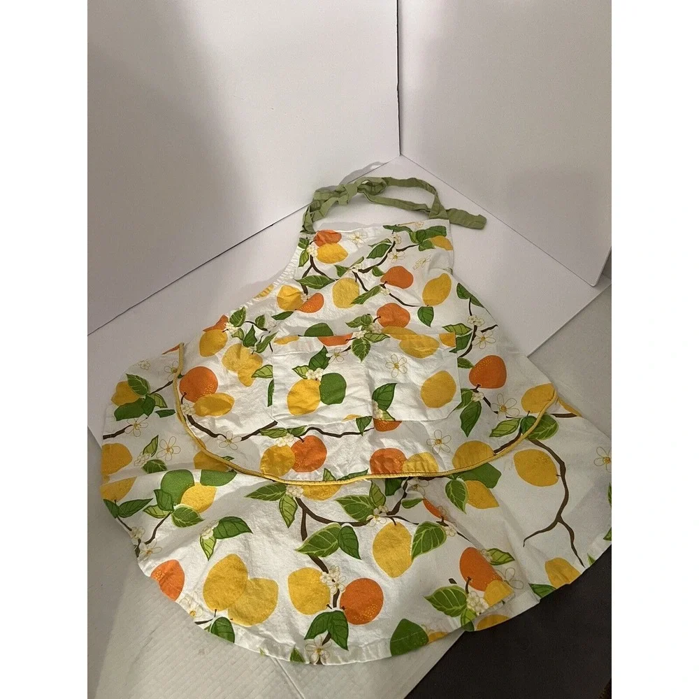 DII Vtg Style Adjustable Apron W/ Ruffles & Pockets-Lemon Lime &‎ Orange Design